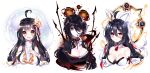  :d ahoge animal_ears apsara_(elsword) ara_han bare_shoulders black_gloves black_hair braid breasts cleavage closed_mouth collarbone detached_collar devi_(elsword) elsword finger_to_mouth fox_ears g_ieep gloves hair_ornament heterochromia highres large_breasts long_hair looking_at_viewer multicolored_hair multiple_girls multiple_persona open_mouth partly_fingerless_gloves red_eyes shiva_(elsword) smile two-tone_hair upper_body white_hair yellow_eyes 