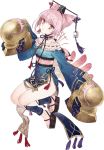  atelier_(series) atelier_lydie_&amp;_suelle atelier_sophie bare_legs bare_shoulders blue_dress closed_mouth cornelia_(atelier) dalachi_(headdress) double_bun dress feathers frills full_body hair_ornament hair_stick looking_at_viewer miniskirt neck_ribbon noco_(adamas) official_art pink_eyes pink_hair platform_footwear ribbon sandals short_hair skirt sleeves_past_wrists solo tassel transparent_background 