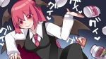  bat_wings breasts commentary_request demon_girl eyebrows_visible_through_hair hammer_(sunset_beach) head_wings koakuma long_hair medicine_bottle medium_breasts necktie red_eyes red_hair smile succubus touhou translation_request wings 