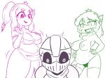  4:3 breasts cleavage clothed clothing crown female goblin goblin_princess group human human_princess humanoid knight_(towergirls) male mammal nekofy nipple_tape pasties pregnant princess royalty sharp_teeth sketch tape teeth towergirls 