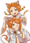  animal_humanoid anime cat cat_humanoid clothing cute duo falvoz feline green_eyes hair humanoid mammal orange_hair re:zero smile teeth young 