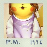  album_cover ambiguous_gender anthro brown_hair clothed clothing cover front_view fur hair mammal nintendo open_mouth photo pikachu pok&eacute;mon pok&eacute;mon_(species) smile solo standing sweater taylor_swift text video_games weijic yellow_fur 