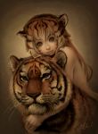  ambiguous_gender animal_humanoid black_hair black_stripes brown_theme chinese_zodiac duo eloel feline female feral fur gradient_background hair hug humanoid leaning looking_at_viewer mammal nude orange_fur orange_hair orange_theme simple_background stripes tiger tiger_humanoid year_of_the_tiger yellow_eyes 