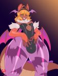  animal_humanoid bulge clothed clothing crobat_(artist) crossdressing dragon_humanoid girly hair humanoid kaz_(kazudanefonfon) male rubber smile solo standing thick_thighs tight_clothing tongue tongue_out wings 