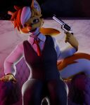 3d_(artwork) anthro blender_cycles blood bodily_fluids canid canine canis dead_eyes death digital_media_(artwork) female gore gun gynomorph_(lore) handgun haolde hi_res mammal open_mouth ranged_weapon revolver russian_roulette solo suicide suite weapon wolf