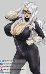  1girl black_cat breasts huge_breasts marvel muramasa_(artist) solo white_hair 