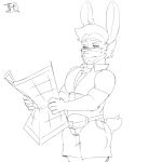  anthro beard clothed clothing eyewear facial_hair glasses hi_res jakkmau5art lagomorph male mammal monochrome pecs rabbit sketch solo standing 