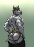  clothing grin hand_on_butt holding_butt horn jockstrap looking_at_viewer male mammal mickey_the_retriever muscular muscular_male naughty_face pose rhinoceros seductive smile smirk smug solo tagme underwear 