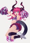  :d arm_up arms_up ass asymmetrical_horns black_legwear blue_eyes blush breasts cheerleader commentary_request crop_top curled_horns dragon_girl dragon_horns dragon_tail elizabeth_bathory_(fate) elizabeth_bathory_(fate)_(all) fang fate/extra fate_(series) full_body grey_background hajime_(hajime-ill-1st) highres horns jumping kneehighs long_hair looking_at_viewer midriff miniskirt open_mouth panties pantyshot pink_hair pleated_skirt pom_poms shoes simple_background skirt sleeveless slit_pupils small_breasts smile sneakers solo tail two_side_up underwear 
