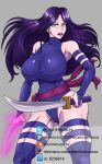  1girl breasts huge_breasts leotard muramasa_(artist) psylocke purple_hair solo sword x-men 