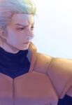  1boy blonde_hair blue_eyes char&#039;s_counterattack char_aznable commentary_request gundam highres looking_at_another mecha_pilot_suit military_uniform neo_zeon portrait science_fiction serious takeda_yuuko upper_body white_background 