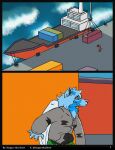 absurd_res blue_body blue_fur boat canid canine canis claws clothing container danger_(danger_alex_draw) danger_alex_draw domestic_dog english_text evil_face evil_look female female/female fullcolor fur grey_clothing grey_jacket grey_topwear hi_res hide_and_seek jacket mammal military military_pants pink_nose sea ship solo surf text topwear vehicle water watercraft white_claws white_wings wings wolf