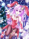  animal_ears breasts bunny_ears bunnysuit christmas highres kazuneko_(wktk1024) medium_breasts nepgear neptune_(series) purple_eyes purple_hair see-through snowflakes 