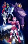  absurdres arm_cannon armor autobot axe battle_axe blue_eyes chromia cybertron elita_one energy_axe firestar_(transformers) greenlight_(transformers) gun handgun helmet highres humanoid_robot insignia lancer_(transformers) mecha metal_skin moonracer multiple_girls one-eyed pink_armor pink_helmet pink_lips riot_shield robot robot_girl science_fiction shenani shield shockwave_(transformers) space transformers transformers:_generation_1 weapon 