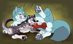  5:3 animal_genitalia animal_penis anus balls big_balls big_penis black_pawpads blue_balls blue_body blue_eyes blue_fur blue_tail bodily_fluids canid canine_genitalia canine_penis cum duo erection felid female feral feral_on_feral fortis_(fortiswolf) fur genital_fluids genitals grey_body grey_fur grey_pawpads hi_res killthe_demon licking licking_lips licking_own_lips lying male male/female mammal mouth_closed on_side oral pawpads penile penis penis_lick pussy red_penis sex simple_background smile spotted_legs tail tongue tongue_out vera_(killthe_demon) white_body white_fur yellow_sclera 