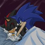  anal anal_penetration bed black_body black_nose blanket blue_body duo from_behind front gay gloves green_eyes half-closed_eyes hedgehog looking_back male mammal open_mouth penetration red_eyes sega sex shadow_the_hedgehog sonic_(series) sonic_team sonic_the_hedgehog sweat unknown_artist 