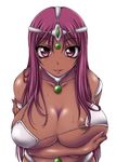  bad_id bad_pixiv_id breasts brown_eyes cleavage dark_skin dragon_quest dragon_quest_iv huge_breasts manya nipple_slip nipples onizuka_takuto purple_hair solo sweat 