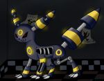  3_toes animatronic black_sclera checkered_floor claws crossover dark_theme eeveelution exposed_endoskeleton exposed_robotics feral five_nights_at_freddy&#039;s glowing glowing_markings hindpaw lightmoonbeam low_res machine markings nintendo open_mouth open_smile paws pok&eacute;mon pok&eacute;mon_(species) red_eyes robot smile solo tile_floor toe_claws toes umbreon video_games 