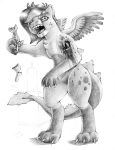  2018 black_and_white cat equine fan_character feline female feral friendship_is_magic godzilla godzilla_(series) hair horse hybrid mammal monochrome my_little_pony nude open_mouth pegasus pencil_(artwork) pony simple_background solo stallionslaughter teeth tongue traditional_media_(artwork) white_background wings 