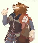 aaldrus_stilled arm_on_shoulder arm_over_shoulder armor bear belt bow canine cape clothing eye_patch eyewear fangs female fluffy fluffy_tail hana_starkstep large_eyebrows long_sleeves mail male male/female mammal notched_ear pandaren ponytail ragged ripped_ear scruffy smile thumbs_up uncomfortable_smile vest video_games warcraft were werewolf worgen 