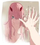  bangs blunt_bangs breasts broken_glass collarbone darling_in_the_franxx female_pov findoworld fingernails glass hair_censor hair_over_breasts hair_over_one_eye highres horns long_hair looking_at_viewer medium_breasts mirror nail nail_polish navel nude outstretched_arm pink_hair pov reflection sharp_fingernails solo wet white_nails zero_two_(darling_in_the_franxx) 