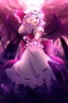  :d akane_hazuki ascot bat_wings blurry bobby_socks bow brooch cloud collar commentary_request fang frilled_shirt_collar frilled_skirt frilled_sleeves frills full_moon hat jewelry long_skirt looking_at_viewer mob_cap moon open_mouth pink_eyes puffy_short_sleeves puffy_sleeves red_bow red_skirt remilia_scarlet ribbon_trim shirt short_hair short_sleeves skirt smile socks solo standing touhou white_hat white_shirt white_skirt wings wrist_cuffs 