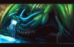  blue_eyes digital_media_(artwork) dragon feral green_scales horn noctem-tenebris open_mouth scales solo teeth tongue water wyvern 