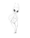  areola blush breasts cloak clothing empty_eyes female hi_res hollow_knight hollow_knight_(species) horn humanoid monochrome mrdoccon protagonist_(hollow_knight) pussy simple_background sketch solo white_background 