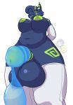  2018 anthro areola armwear balls belly big_balls big_breasts blue_tongue breasts clothing condom dax dickgirl dr_zombie dragon filled_condom green_nipples hair hair_over_eye humanoid_penis intersex legwear markings navel nipples penis simple_background slightly_chubby striped_penis tongue tongue_out wearing_condom white_background 