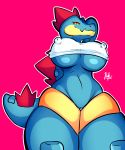  dragon feraligatr looking_at_viewer nic-m-lyc nintendo nipples pok&eacute;mon pok&eacute;mon_(species) pussy simple_background solo video_games 