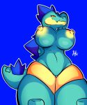  dragon feraligatr looking_at_viewer nic-m-lyc nintendo nipples pok&eacute;mon pok&eacute;mon_(species) pussy shiny simple_background solo video_games 