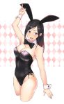  :d animal_ears arm_at_side arm_up armpits bangs bare_shoulders black_bow black_hair black_hairband black_leotard black_neckwear black_ribbon blush bow bowtie breasts bunny_ears bunnysuit cleavage copyright_request cropped_legs detached_collar eyebrows_visible_through_hair fake_animal_ears groin hairband highres large_breasts leotard lips looking_at_viewer open_mouth pirlo purple_eyes ribbon side-tie_leotard smile solo strapless strapless_leotard swept_bangs tareme thighs upper_teeth wrist_cuffs 