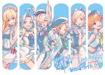  4girls ahoge blonde_hair blue_hair blush bow brown_hair crying djeeta_(granblue_fantasy) erune frills gloves granblue_fantasy hair_over_one_eye harvin hat highres idol kou_(granblue_fantasy) lyria_(granblue_fantasy) mary_(granblue_fantasy) minaba_hideo multiple_boys multiple_girls official_art one_eye_closed open_mouth skirt smile vermeil vira_lilie white_gloves 