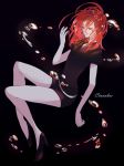  androgynous black_background character_name colored_eyelashes crying crying_with_eyes_open floating gem_uniform_(houseki_no_kuni) highres houseki_no_kuni kate_iwana mercury necktie red_eyes red_hair shinsha_(houseki_no_kuni) short_hair simple_background solo tears 