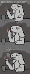  anthro black_eyes cigar comic cup cutebold dialogue english_text fur grey_fur humor kobold male smoke snout solo teeth text trout_(artist) 