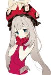  :o blue_eyes blush commentary dress english_commentary eyebrows_visible_through_hair fate/grand_order fate_(series) gloves grey_hair hat long_hair looking_at_viewer marie_antoinette_(fate/grand_order) mochii parted_lips red_dress red_gloves simple_background sketch solo standing upper_body very_long_hair white_background 