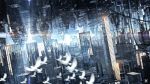  bird blue_sky building chain cityscape cloud cloudy_sky commentary day diffraction_spikes glass highres light_rays motion_blur no_humans original pisces reflection scenery shine sky skyscraper urban waisshu_(sougyokyuu) watermark window 
