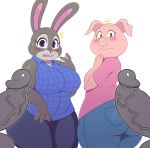  2018 anthro balls big_breasts big_butt blush bonnie_hopps breasts butt clothed clothing crossover digital_media_(artwork) disney female lagomorph male mammal mature_female open_mouth overweight overweight_female penis pig porcine purple_eyes rabbit rosita_(sing) short_stack simple_background sing_(movie) sssonic2 sweat teeth thick_thighs vein white_background wide_hips zootopia 