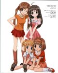  ahoge anime_coloring ankle_socks artist_request black_outline black_shoes blouse bob_cut boots bow braid brown_boots brown_eyes brown_hair buttons closed_mouth collarbone cowboy_boots crease dress dress_bow grey_eyes hair_intakes hairband hand_on_own_shoulder highres hinako_(sister_princess) jewelry kaho_(sister_princess) karen_(sister_princess) leaning_on_person legs_apart long_hair miniskirt necklace official_art one_eye_closed open_mouth orange_hair orange_shirt outline pink_bow pink_dress pink_hairband pink_ribbon pink_skirt pleated_skirt puffy_short_sleeves puffy_sleeves red_shirt red_skirt ribbon sailor_collar sakuya_(sister_princess) scan scan_artifacts shirt shoes short_sleeves short_twintails sidelocks sister_princess skirt sleeve_cuffs sneakers socks split_mouth standing star_(symbol) star_necklace translation_request twin_braids twintails very_long_hair white_sailor_collar white_shirt white_socks wing_collar 