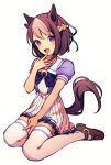  animal_ears full_body hair_ribbon horse_ears horse_girl horse_tail mary_janes multicolored_hair open_mouth pleated_skirt purple_eyes ribbon satchely school_uniform shoes short_hair skirt solo special_week tail thighhighs two-tone_hair umamusume 
