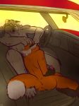  2018 anthro butt canine car claws cum digital_media_(artwork) duo erection fellatio fox fur hair kaputotter knot male male/male mammal nude oral penis public sex smile teeth tongue tongue_out vehicle wolf 