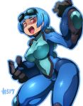  black_gloves bodysuit breasts clenched_hand fukurou_(owl222) gen_5_pokemon gloves goggles highres impossible_clothes large_breasts looking_at_viewer personification pokemon red_eyes seismitoad short_hair skin_tight solo standing thick_eyebrows tongue 