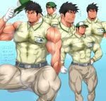  1boy armpit bara black_hair body_hair crotch hat male_focus muscle sitting solo steam sweat yuatari 