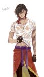  dark_skin male male_focus solo tattoo tattoos touken_ranbu wet wet_hair wet_shirt white_shirt 