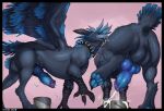  absurd_res ambiguous_gender animal_genitalia anus avian blue_body blue_feathers blue_penis bucket canine_genitalia collar container cum_collecting cum_container ejaculation feathers feral genitals gryphon hands-free hi_res jewelry konig_(amaratsu1) looking_at_viewer looking_down looking_down_at_viewer male male/ambiguous multicolored_body musk mythological_avian mythological_creature mythology penile penis ring sex solo spiked_collar spikes syn-6 two_tone_body 