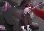 abstract_background ahegao anal anal_penetration anthro areola big_areola big_breasts big_butt big_penis black_body black_fur black_hair bodily_fluids breasts butt canid canine canis chastity_cage chastity_device chatski collar cum dildo dildo_sitting erect_nipples erection fluffy fluffy_tail fur fur_markings genital_fluids genitals gynomorph hair herm hi_res huge_areola huge_breasts huge_hips huge_thighs hybrid intersex kneeling kneeling_oral_position leaking_anus leaking_penis leaking_precum leash leashed_collar long_hair long_penis long_tail looking_pleasured mammal markings nipples penetration penis pink_areola pink_nipples pink_penis precum sex_toy solo tail thick_thighs tongue tongue_out vein veiny_penis white_body white_fur wide_hips wolf