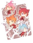  ahoge animal_ear_fluff animal_ears blue_eyes blue_hair cat_ears cat_tail chibi ensemble_stars! fang fireworks green_eyes himemiya_touri jacket long_sleeves mahjong mahjong_tile multiple_boys open_mouth orange_hair pink_hair purple_eyes red_hair red_jacket red_shorts saku_(l714884548) scroll shino_hajime short_hair shorts smile snowflakes star suou_tsukasa tail tsukinaga_leo white_legwear 