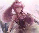  armband breasts choker expressionless fire_emblem fire_emblem:_seima_no_kouseki fire_emblem_heroes gloves high_ponytail holding holding_sheath holding_sword holding_weapon leonmandala long_hair marica_(fire_emblem) medium_breasts pink_eyes pink_hair ponytail see-through sheath solo sword weapon 