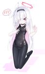  &gt;_&lt; 1girl black_choker black_hairband black_one-piece_swimsuit black_pantyhose blue_archive blush braid breasts choker colored_inner_hair commentary_request covered_navel hair_ornament hair_over_one_eye hairband halo highres langley1000 long_hair long_sleeves looking_at_viewer md5_mismatch multicolored_hair old_school_swimsuit one-piece_swimsuit pantyhose pantyhose_under_swimsuit pink_hair plana_(blue_archive) red_halo red_pupils ribbon school_swimsuit school_swimsuit_flap single_braid small_breasts solo speech_bubble spoken_blush swimsuit white_hair white_ribbon 