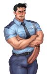  1boy bara blush erection facial_hair male_focus muscle penis police solo yuatari 